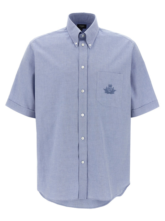 Shirt by Fendi for men in cotton light-blue features an polished silhouette, showcasing a sophisticated and short-sleeve detail for a truly polished finish.