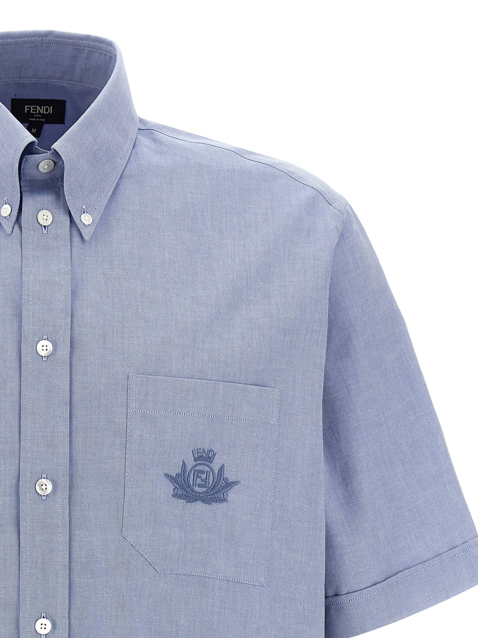 Shirt by Fendi for men in cotton light-blue showcases a sharp silhouette, elegantly detailed with a sharp and sharp .