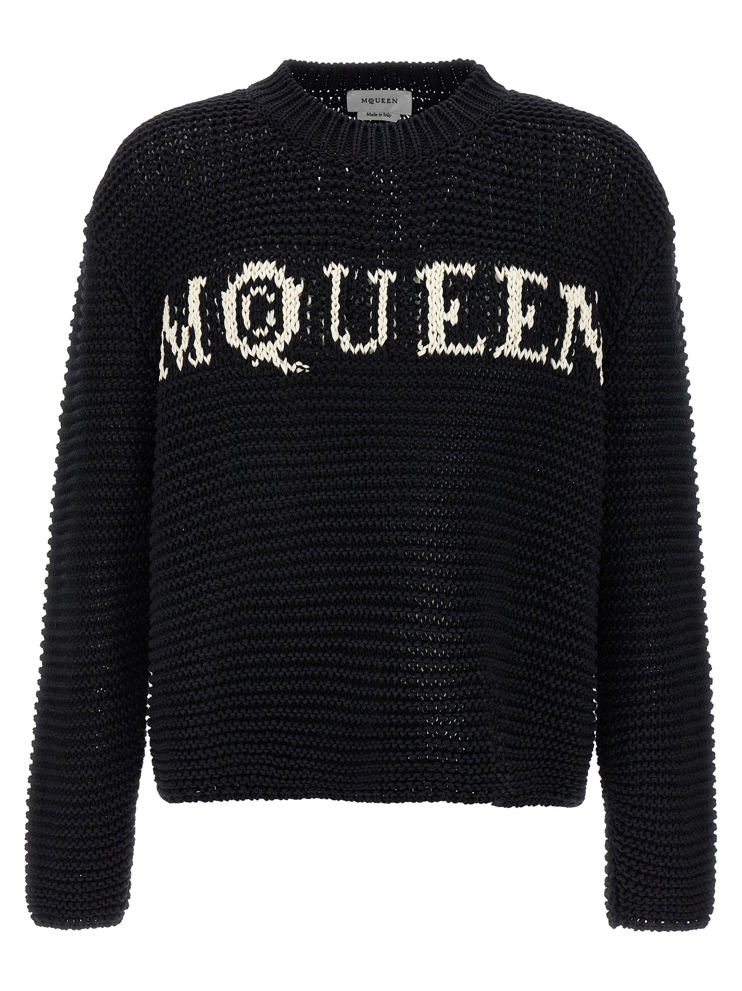 Cardigan by Alexander McQueen for men in cotton bicolour, black & white features an crisp silhouette, showcasing a sophisticated crew neckline and long-sleeve detail for a truly crisp finish.
