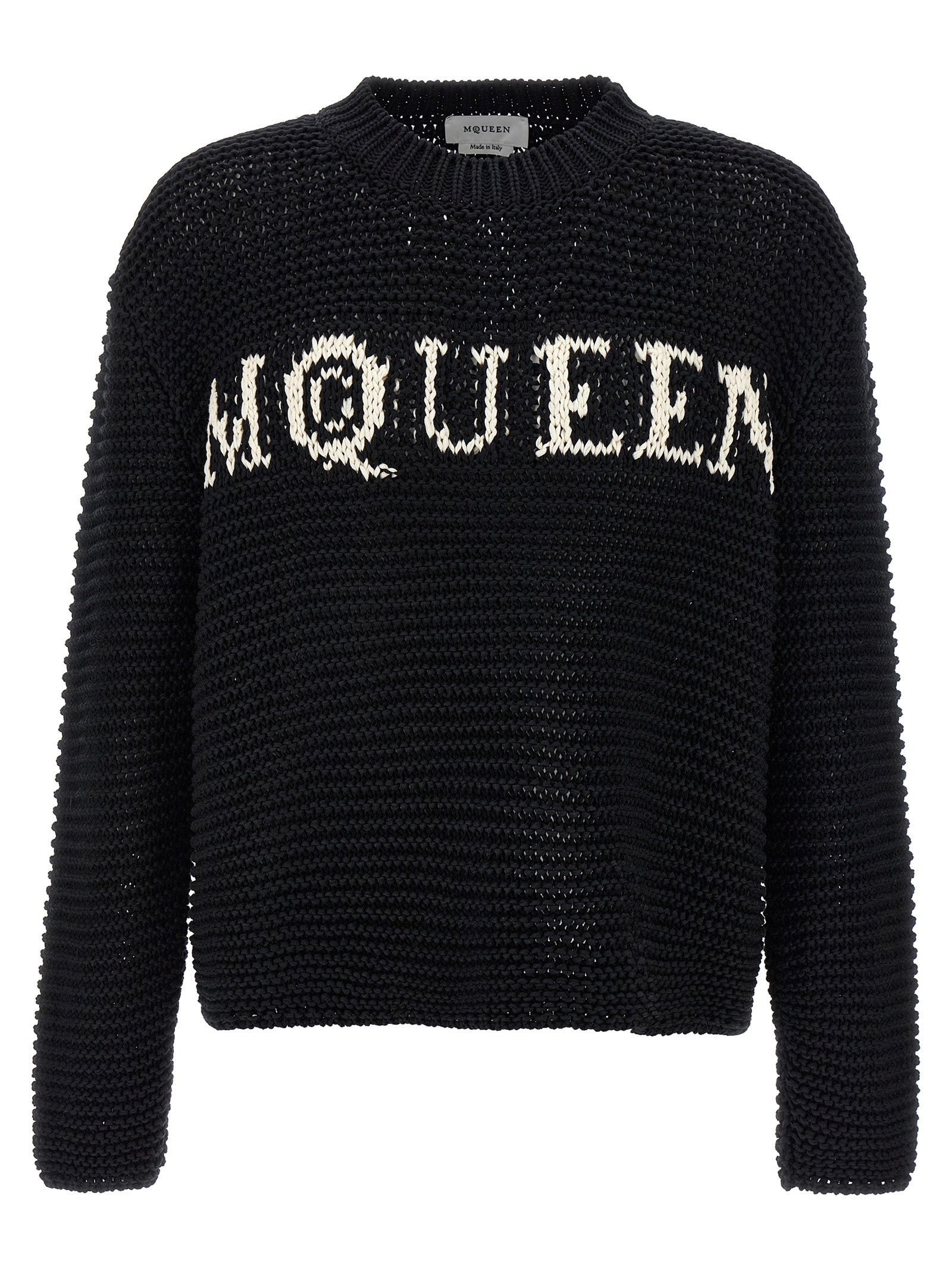 Cardigan by Alexander McQueen for men in cotton bicolour, black & white features an crisp silhouette, showcasing a sophisticated crew neckline and long-sleeve detail for a truly crisp finish.
