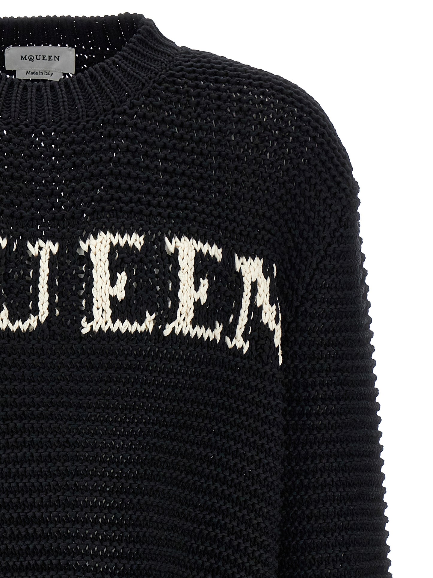 Cardigan by Alexander McQueen for men in cotton bicolour, black & white features an impeccable silhouette, showcasing a sophisticated crew neckline and detail for a truly impeccable finish.