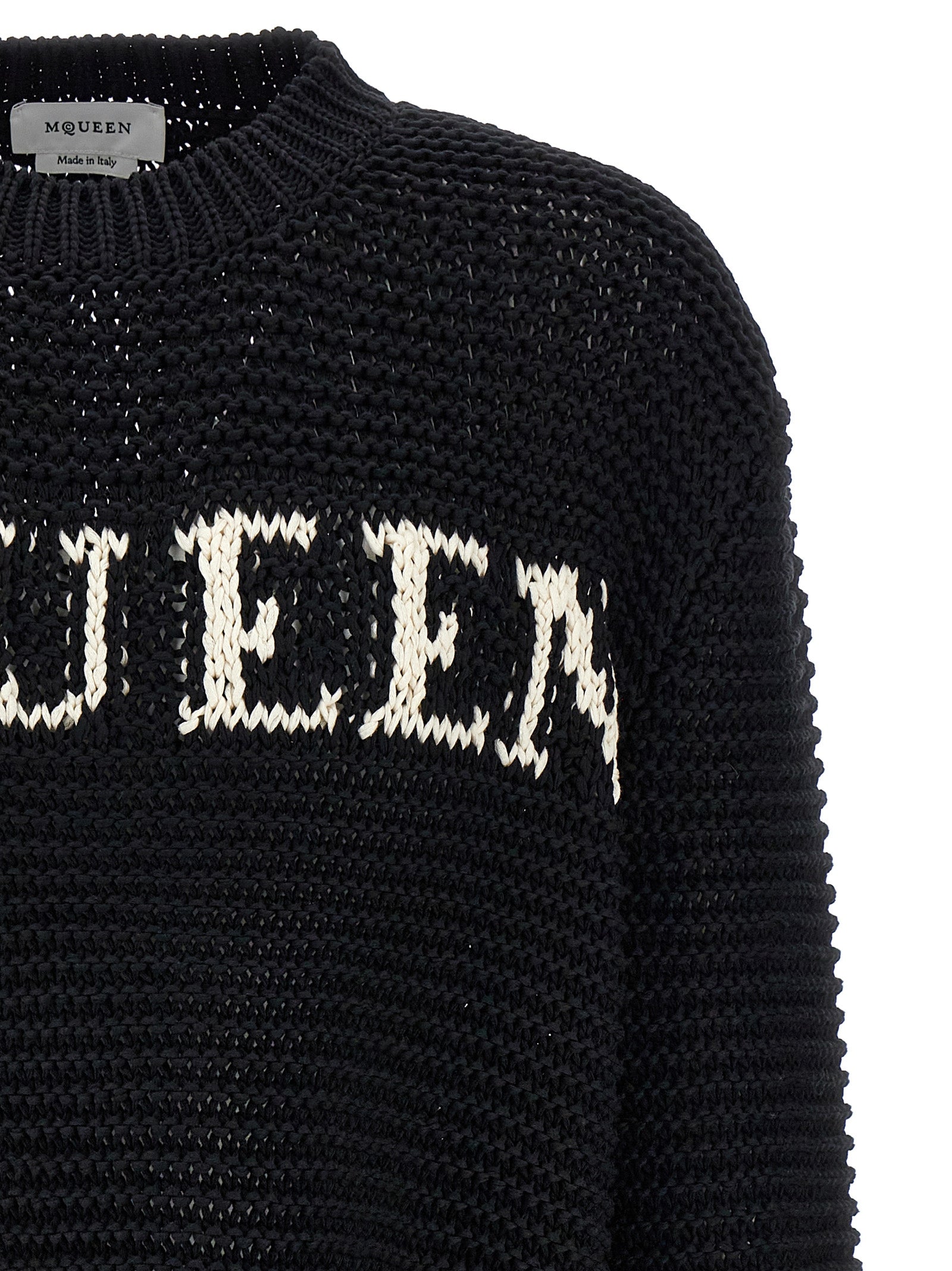 Cardigan by Alexander McQueen for men in cotton bicolour, black & white features an impeccable silhouette, showcasing a sophisticated crew neckline and detail for a truly impeccable finish.