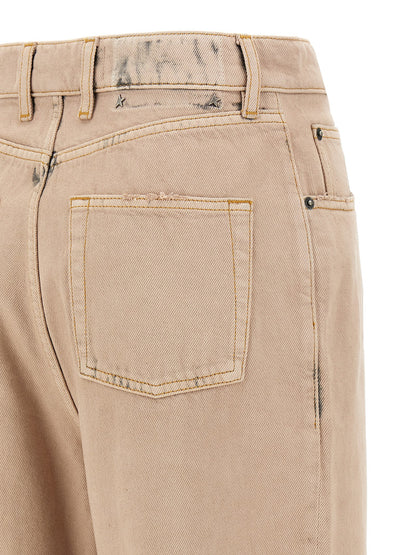 Jeans by Golden Goose for women in denim cotton multicolor & pink features a polished silhouette with a polished straight-leg, reaching a polished long and finished with a polished .