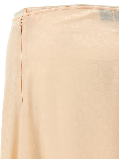 Skirt by Fendi for women in silk multicolor, pink, patterned & jacquard features an relaxed-yet-refined silhouette that elegantly showcases the Women's Flared Silk Skirt design and sophisticated midi.