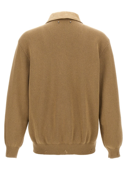 Jacket by Golden Goose for men in bos taurus nubuck cowhide leather & wool beige showcases a contemporary silhouette, detailed with a contemporary and premium pockets for a sophisticated finish.