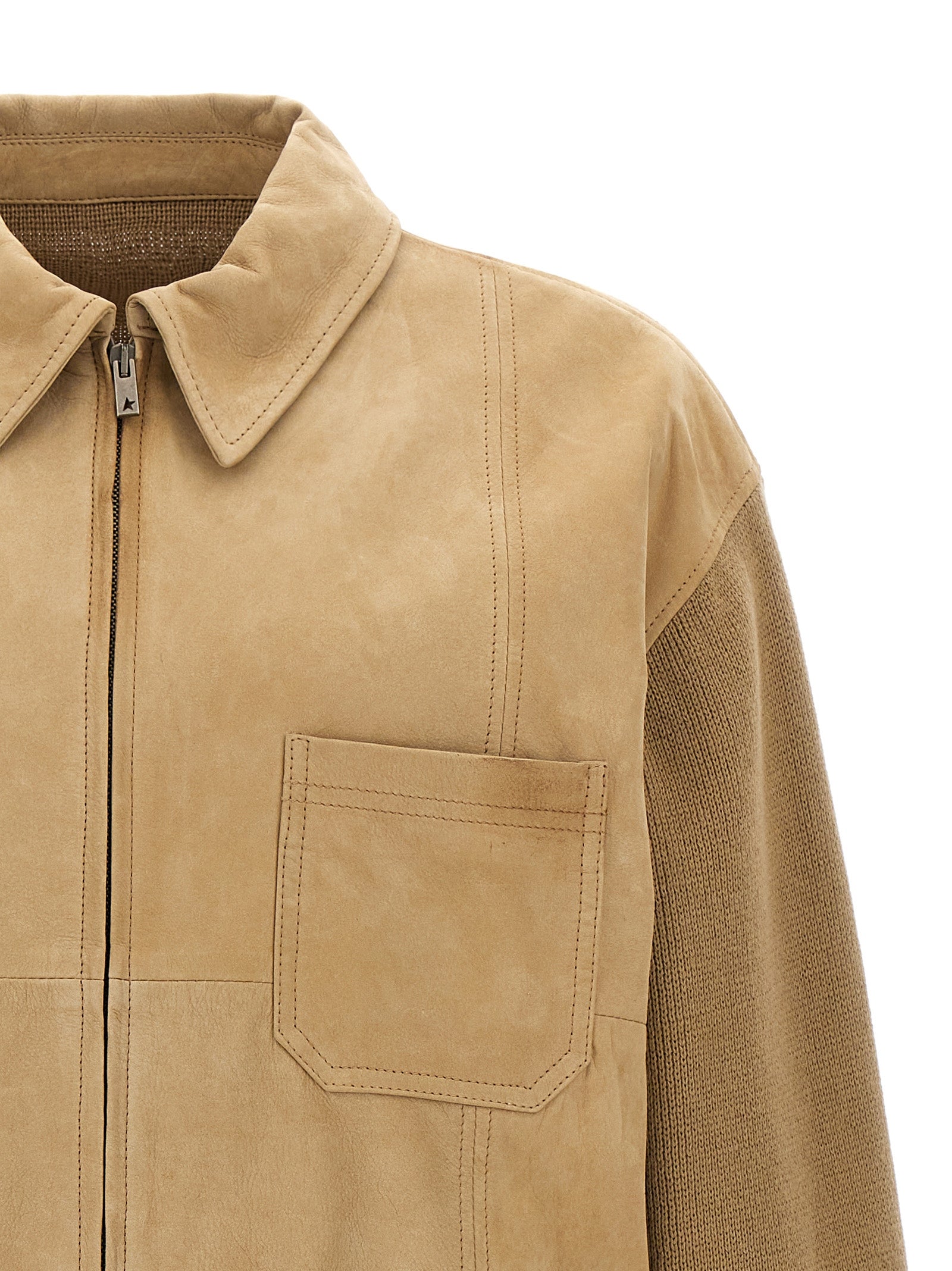 Jacket by Golden Goose for men in bos taurus nubuck cowhide leather & wool beige presents a authentic silhouette, artfully detailed with a authentic and functional pockets for a premium authentic finish.