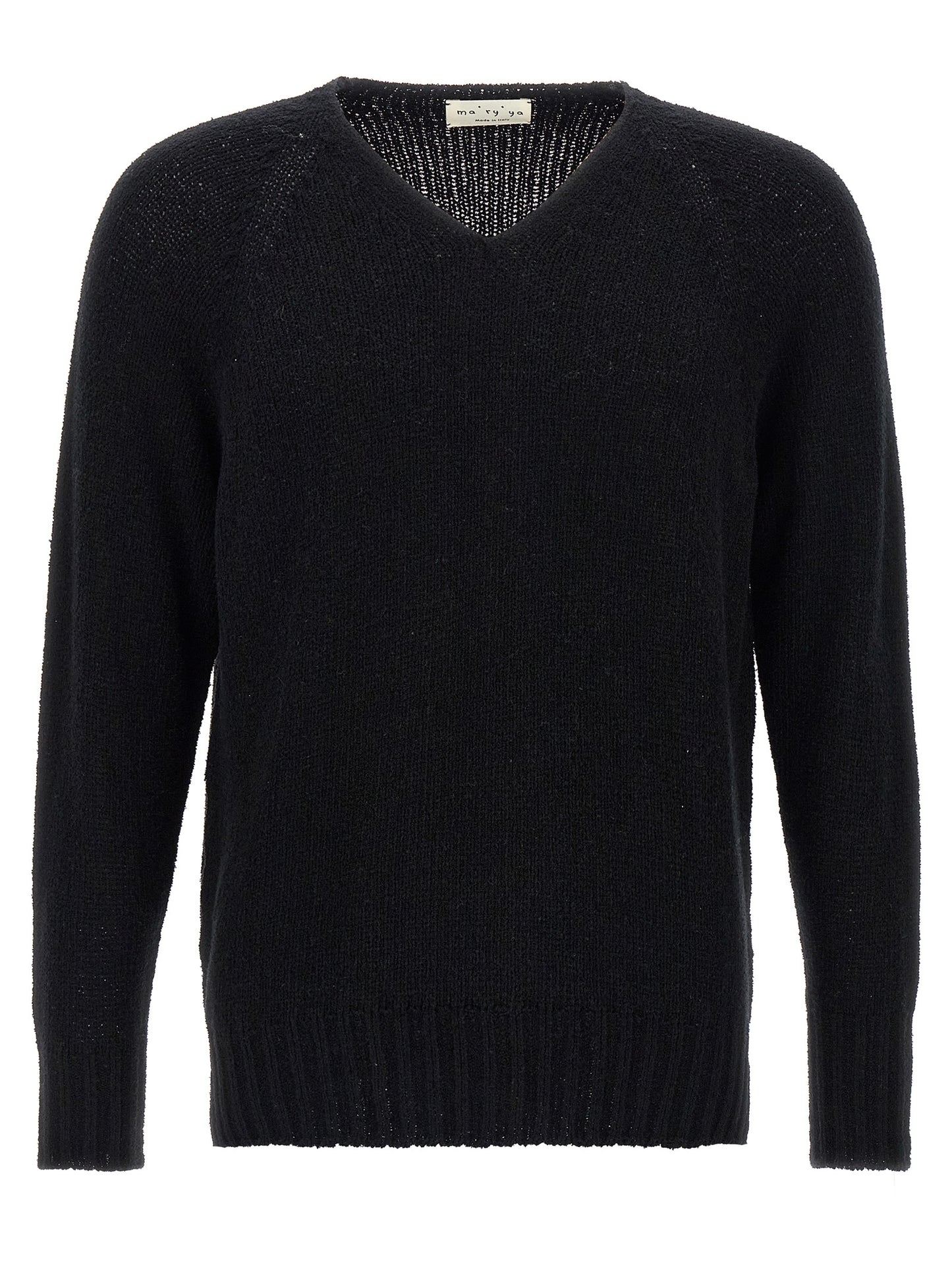 Cardigan by MA'RY'YA for men in polyamide modacrylic & cotton black presents a textural silhouette, artfully finished with a textural v-neck neckline and for a sophisticated, textural look.