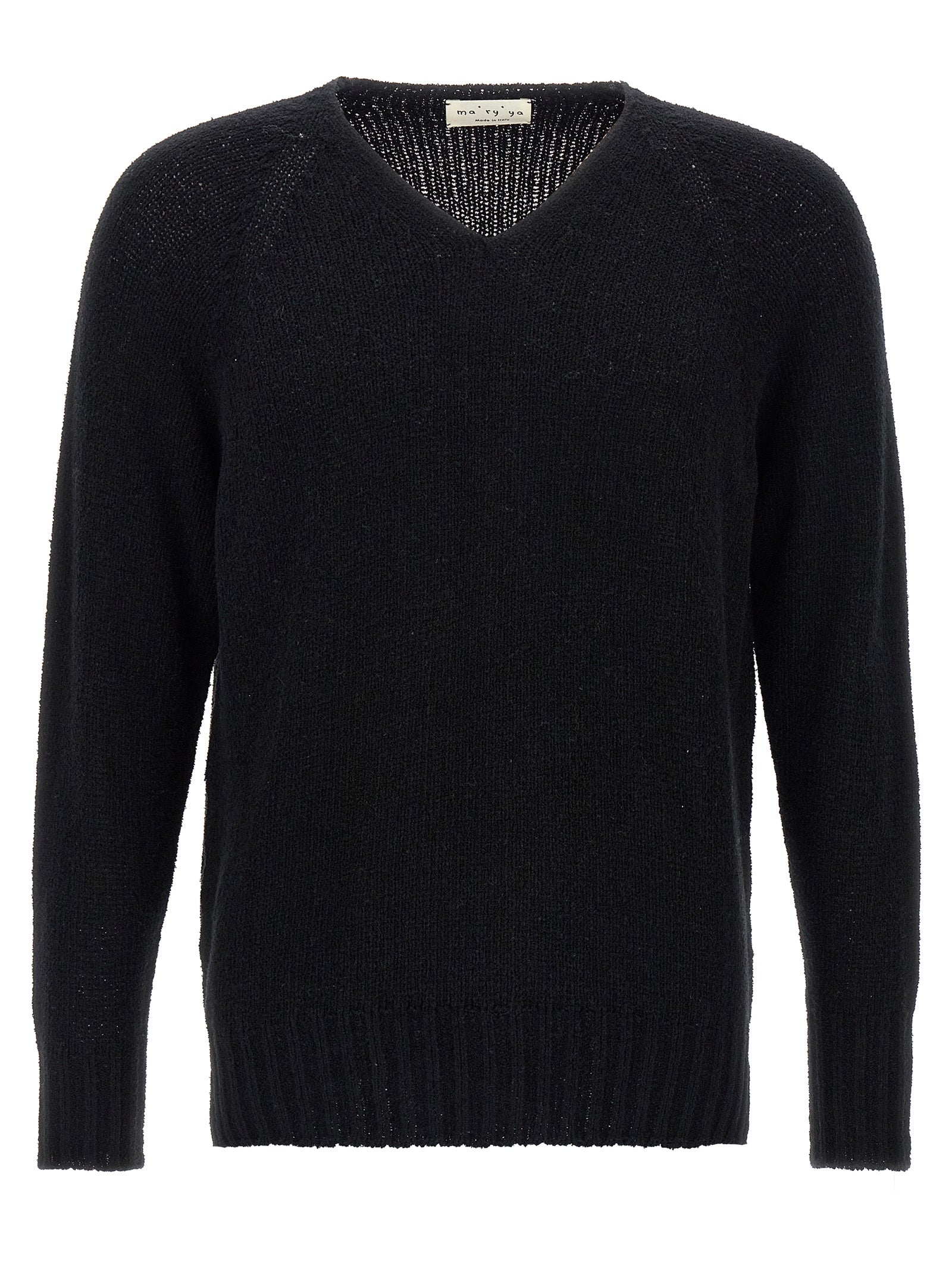 Cardigan by MA'RY'YA for men in polyamide modacrylic & cotton black presents a textural silhouette, artfully finished with a textural v-neck neckline and for a sophisticated, textural look.