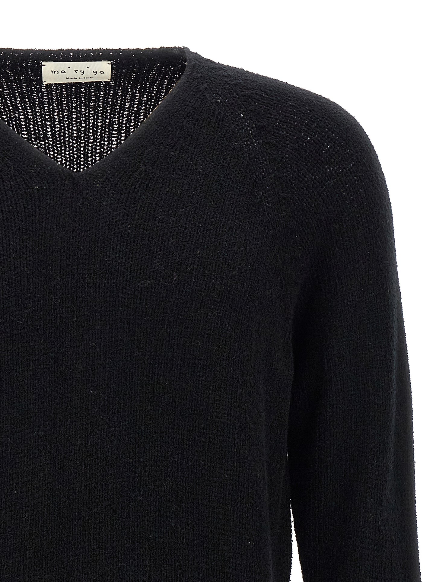 Cardigan by MA'RY'YA for men in polyamide modacrylic & cotton black features an crisp silhouette, showcasing a sophisticated v-neck neckline and detail for a truly crisp finish.