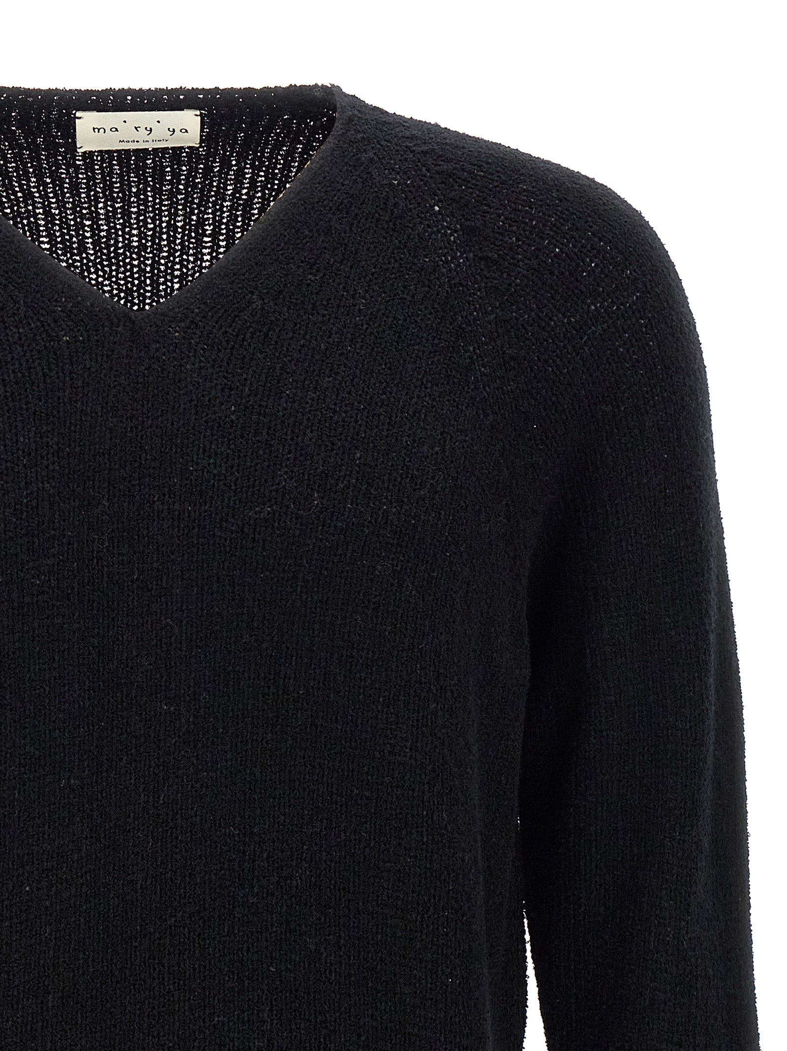 Cardigan by MA'RY'YA for men in polyamide modacrylic & cotton black features an crisp silhouette, showcasing a sophisticated v-neck neckline and detail for a truly crisp finish.