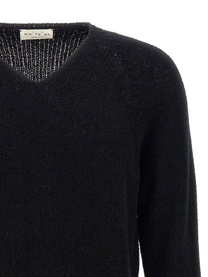 Cardigan by MA'RY'YA for men in polyamide modacrylic & cotton black features an crisp silhouette, showcasing a sophisticated v-neck neckline and detail for a truly crisp finish.