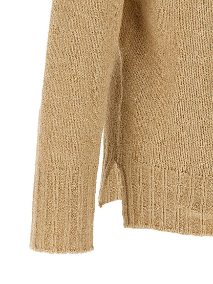 Cardigan by MA'RY'YA for men in polyamide modacrylic & cotton beige showcases a captivating silhouette, artfully detailed with a captivating and v-neck neckline for a truly sophisticated captivating look.
