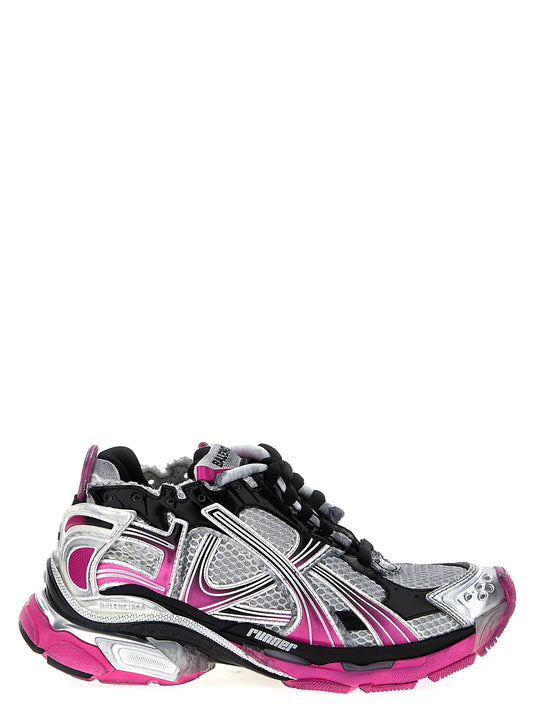 Athletic Sneakers by Balenciaga for women in polyester polyurethane & polyethylene gradient, multicolor & pink presents a sleek silhouette, perfectly capturing the athletic style essence of Women's Athletic Polyester Polyurethane & Polyethylene Sneakers with its sleek design and premium finish.