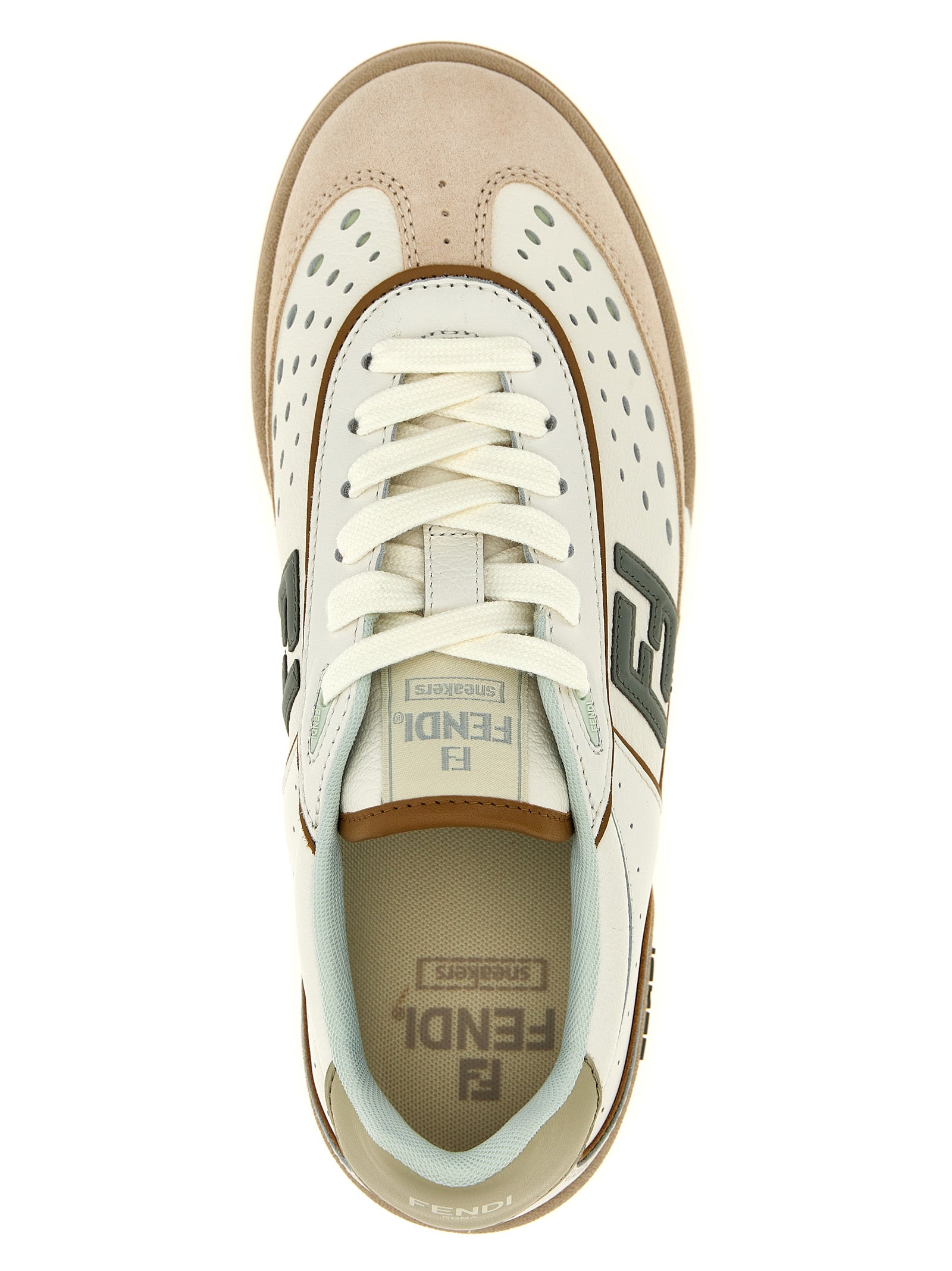 Sneakers by Fendi for women in suede leather & rubber beige presents a on trend silhouette from the Women's Fashion Suede Leather & Rubber Sneakers collection, showcasing a on trend fashion style for an elevated aesthetic.