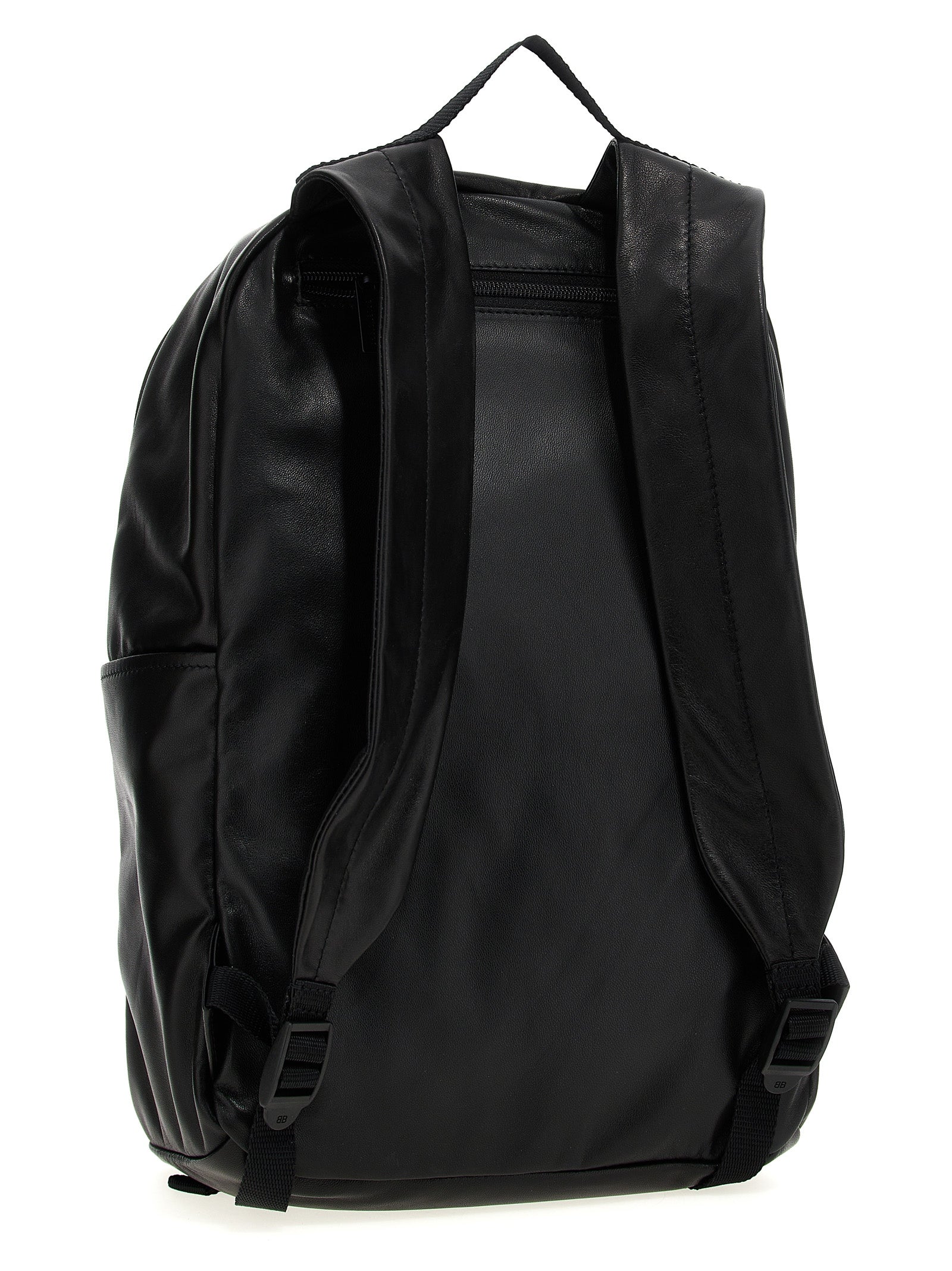 Backpack by Balenciaga for men in polyester & lamb leather bicolour, black, white & print features a effortlessly chic Polyester & Lamb Leather Backpack design, showcasing a secure zipper, ample external-pockets, and versatile handle, backpack-strap & adjustable-strap for a effortlessly chic finish.