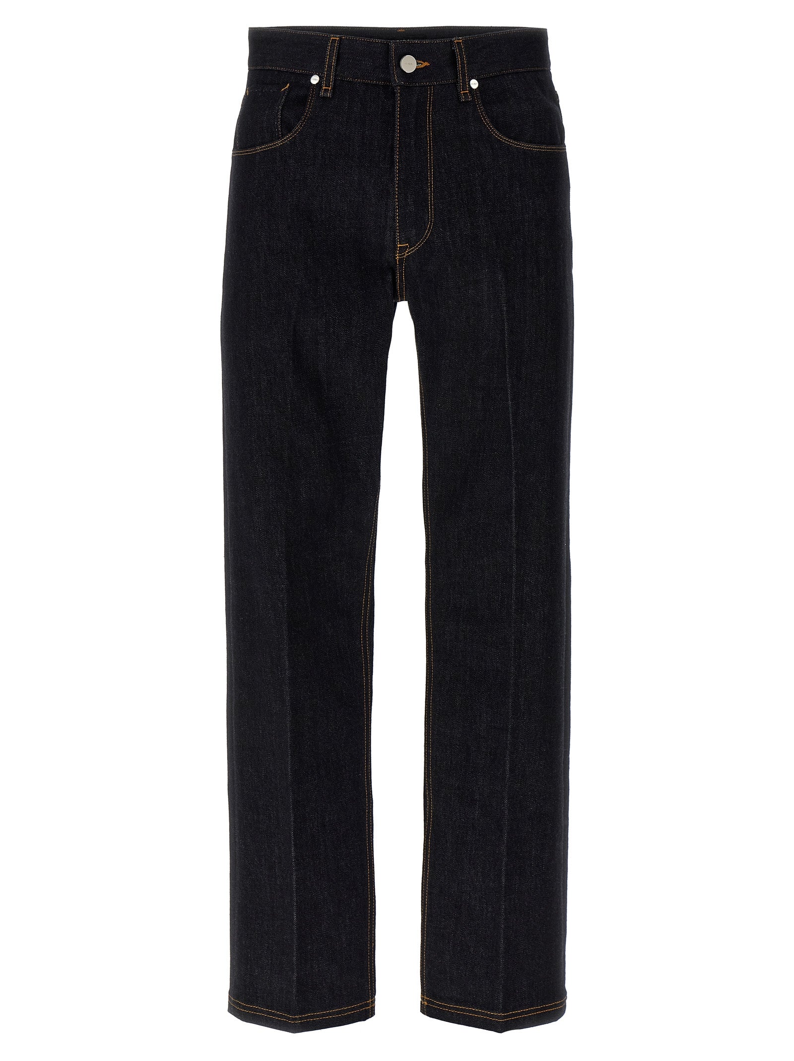 Jeans by Fendi for men in denim cotton blue & signature presents a tailored silhouette, showcasing a tailored straight-leg and long cut with a refined for a truly tailored aesthetic.