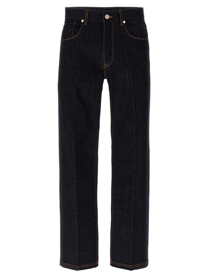 Jeans by Fendi for men in denim cotton blue & signature presents a tailored silhouette, showcasing a tailored straight-leg and long cut with a refined for a truly tailored aesthetic.