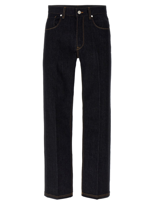 Jeans by Fendi for men in denim cotton blue & signature presents a tailored silhouette, showcasing a tailored straight-leg and long cut with a refined for a truly tailored aesthetic.