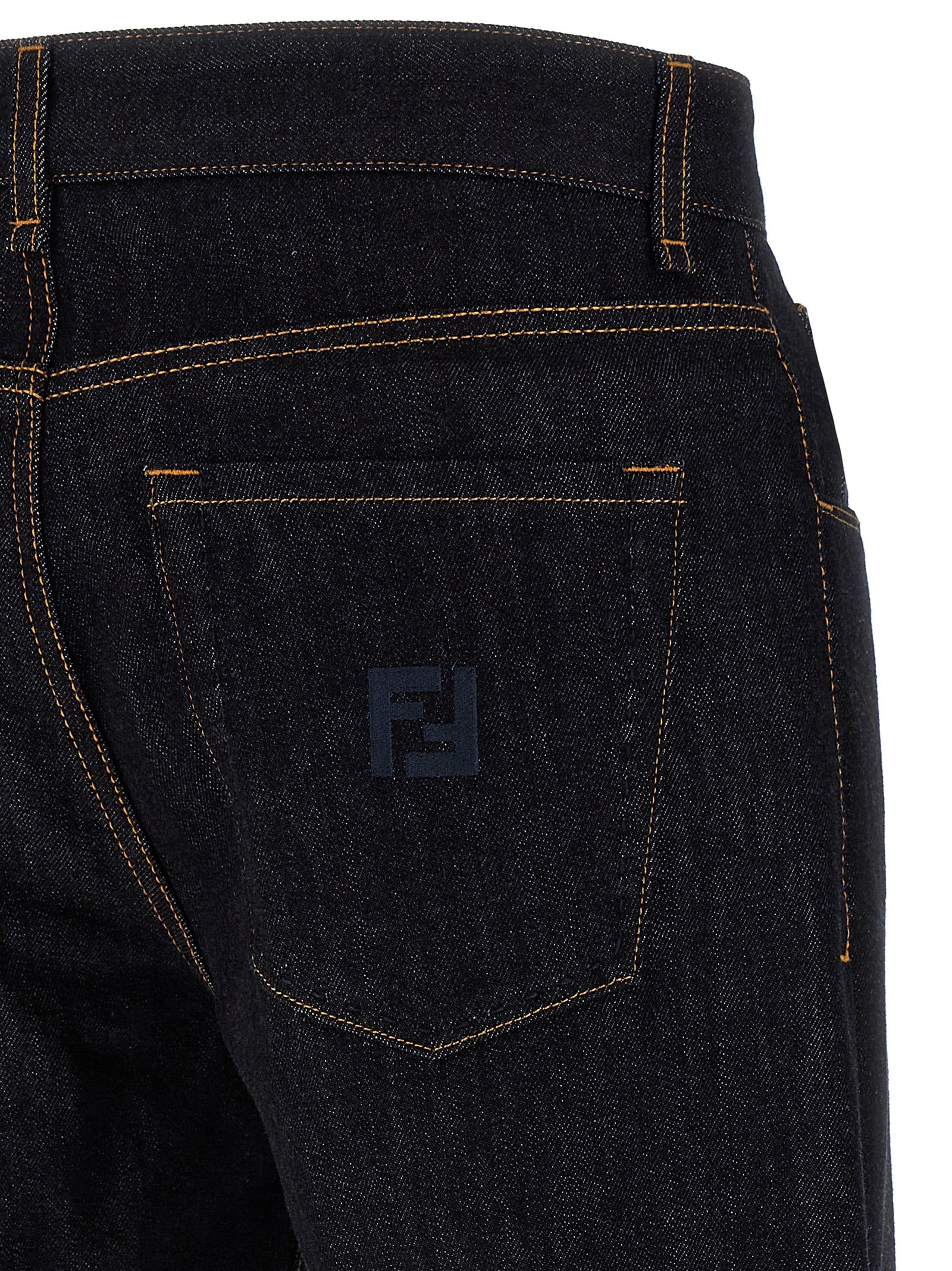 Jeans by Fendi for men in denim cotton blue & signature features an refined tailoring silhouette, showcasing a premium straight-leg with a and long cut for a refined tailoring look.