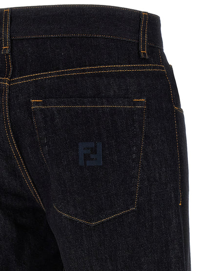 Jeans by Fendi for men in denim cotton blue & signature features an refined tailoring silhouette, showcasing a premium straight-leg with a and long cut for a refined tailoring look.