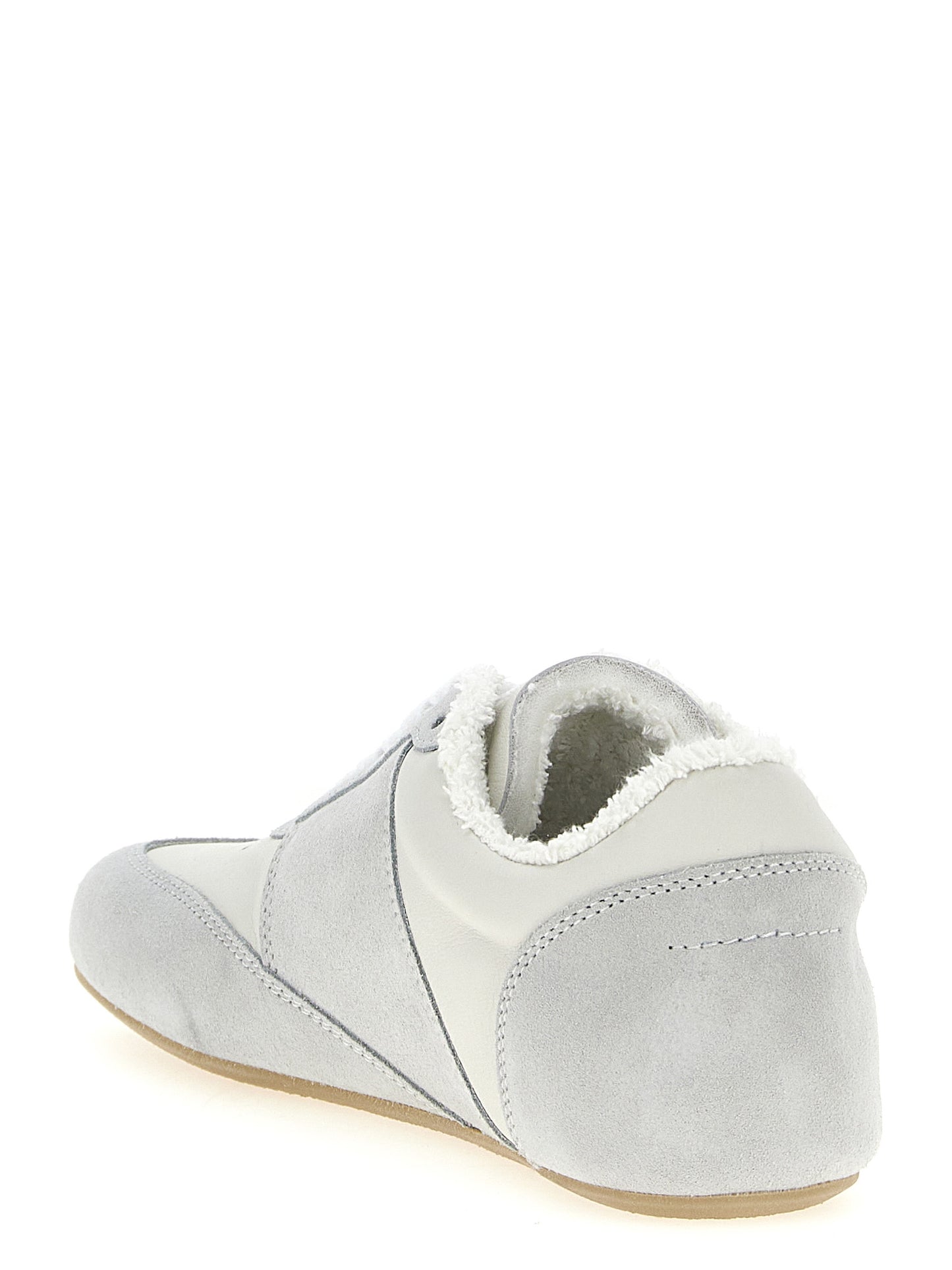 Athletic Sneakers by MM6 Maison Margiela for women in terrycloth cotton & suede calfskin leather gray, white & signature features an timeless silhouette from the Crisp Women's Athletic Terrycloth Cotton & Suede Calfskin Leather Sneakers collection, showcasing a timeless athletic style for a timeless look.