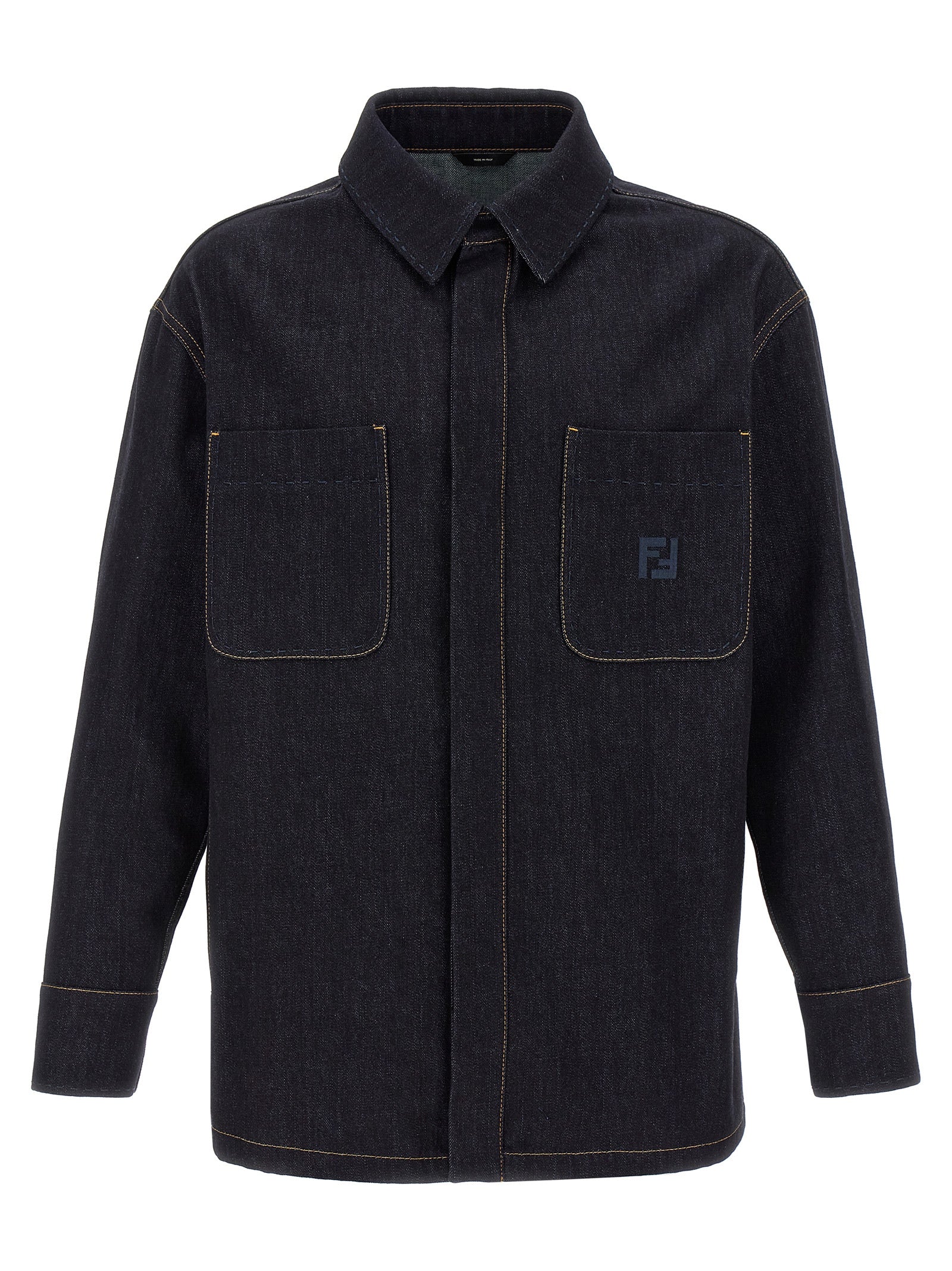 Trucker Jacket by Fendi for men in denim cotton blue presents a effortlessly chic silhouette, showcasing a sophisticated shirt-collar neckline and premium pockets for a truly effortlessly chic finish.