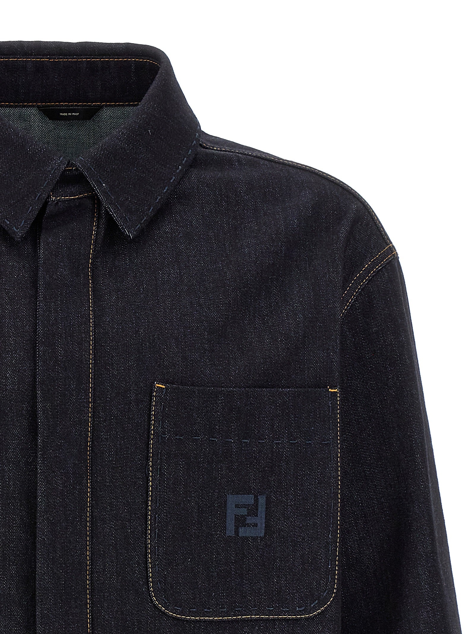 Trucker Jacket by Fendi for men in denim cotton blue features an contemporary silhouette, showcasing a sophisticated shirt-collar neckline and contemporary pockets for a truly refined look.