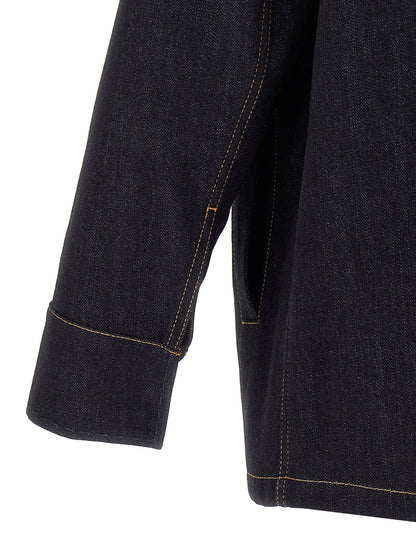 Trucker Jacket by Fendi for men in denim cotton blue showcases a bohemian silhouette, artfully detailed with a bohemian shirt-collar neckline and signature pockets for a truly bohemian finish.