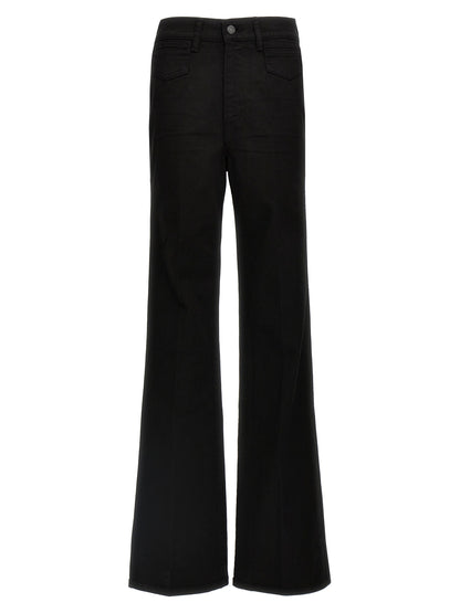 Jeans by Tom Ford for women in stretch denim cotton twill & suede leather black & signature presents a refined pantology silhouette, artfully defined by a refined pantology flared & wide, long, and a sophisticated .