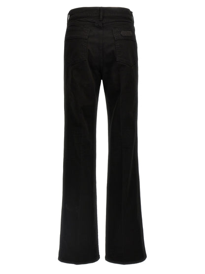 Jeans by Tom Ford for women in stretch denim cotton twill & suede leather black & signature features a refined silhouette with a refined flared & wide, defined by a and a refined long for a refined finish.