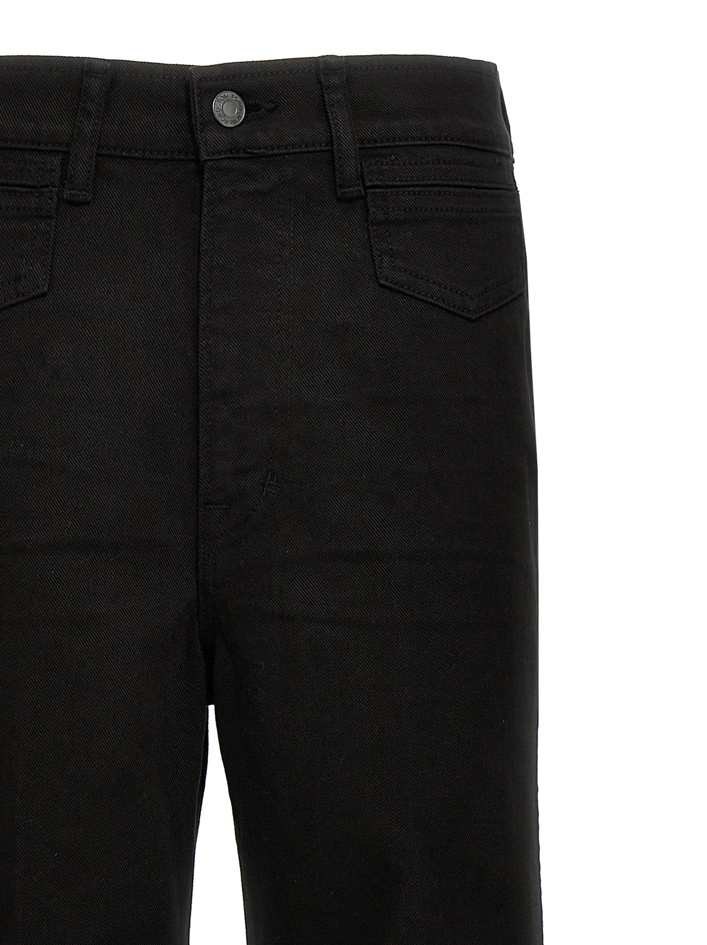 Jeans by Tom Ford for women in stretch denim cotton twill & suede leather black & signature features a polished silhouette with a polished flared & wide, reaching a polished long and finished with a polished .