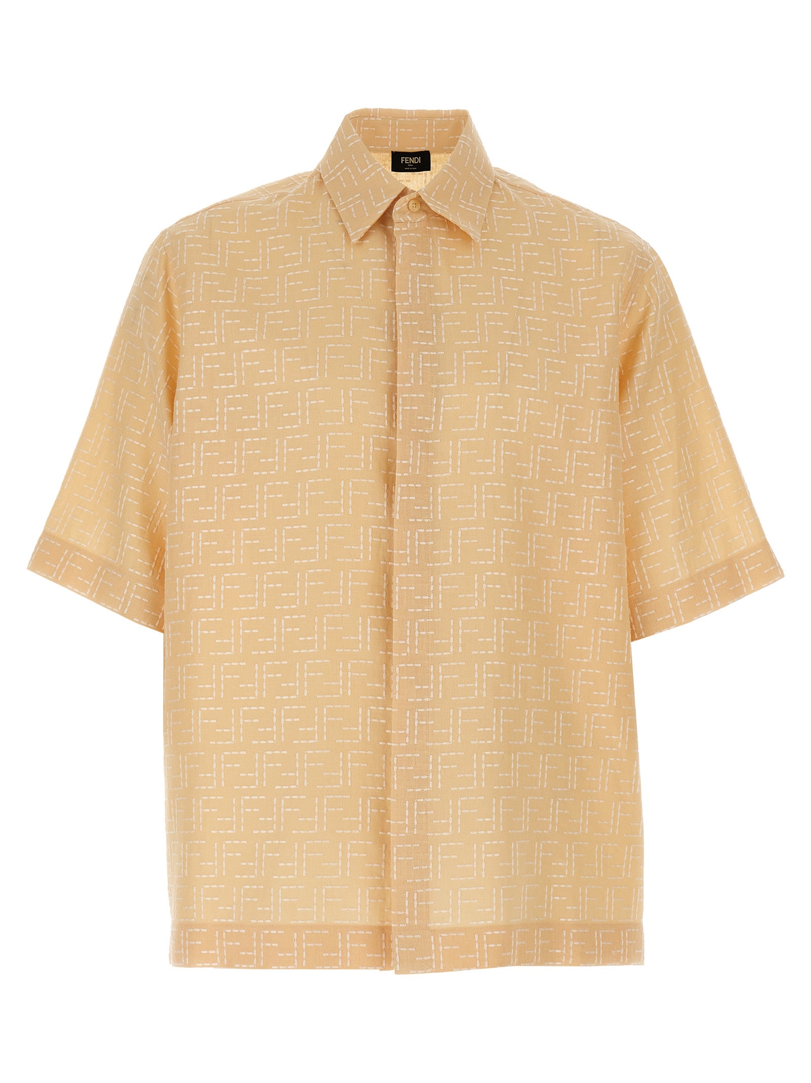Shirt by Fendi for men in linen & cotton beige & jacquard showcases a sublime silhouette, artfully detailed with a sublime and short-sleeve for a sophisticated, sublime finish.