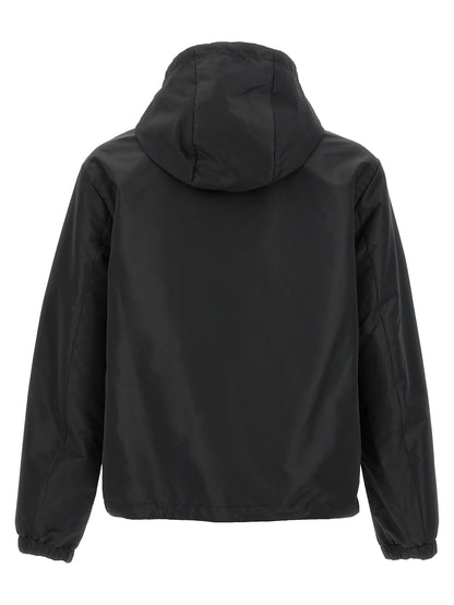 Hooded Windbreaker Jacket by Fendi for men in polyester black, monogram & print showcases a urban chic silhouette, detailed with a urban chic hooded neckline and functional pockets, hooded & windproof for a polished finish.