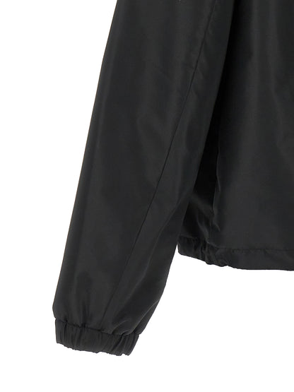 Hooded Windbreaker Jacket by Fendi for men in polyester black, monogram & print features an enduring silhouette, showcasing technical pockets, hooded & windproof and a sophisticated for a truly enduring aesthetic.