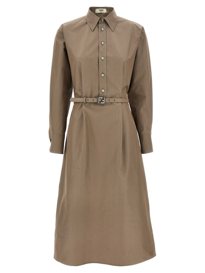 Dress by Fendi for women in silk & cotton gray features an sultry silhouette defined by a and long-sleeve, falling to an sultry midi for a sultry look.