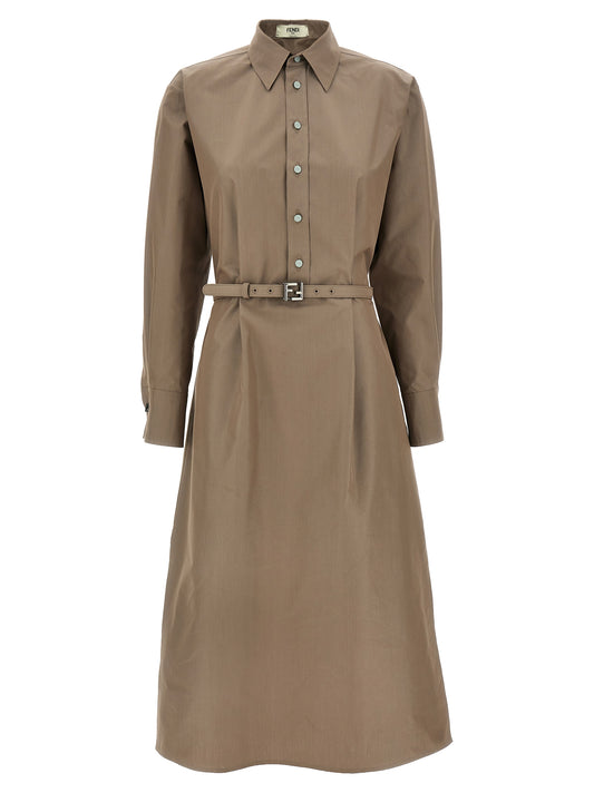 Dress by Fendi for women in silk & cotton gray features an sultry silhouette defined by a and long-sleeve, falling to an sultry midi for a sultry look.