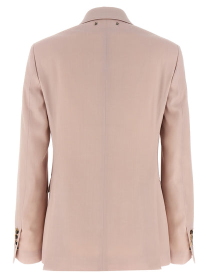 Blazer by Golden Goose for women in virgin wool multicolor & pink showcases a discerning silhouette, elegantly detailed with a sophisticated and premium for a truly discerning finish.