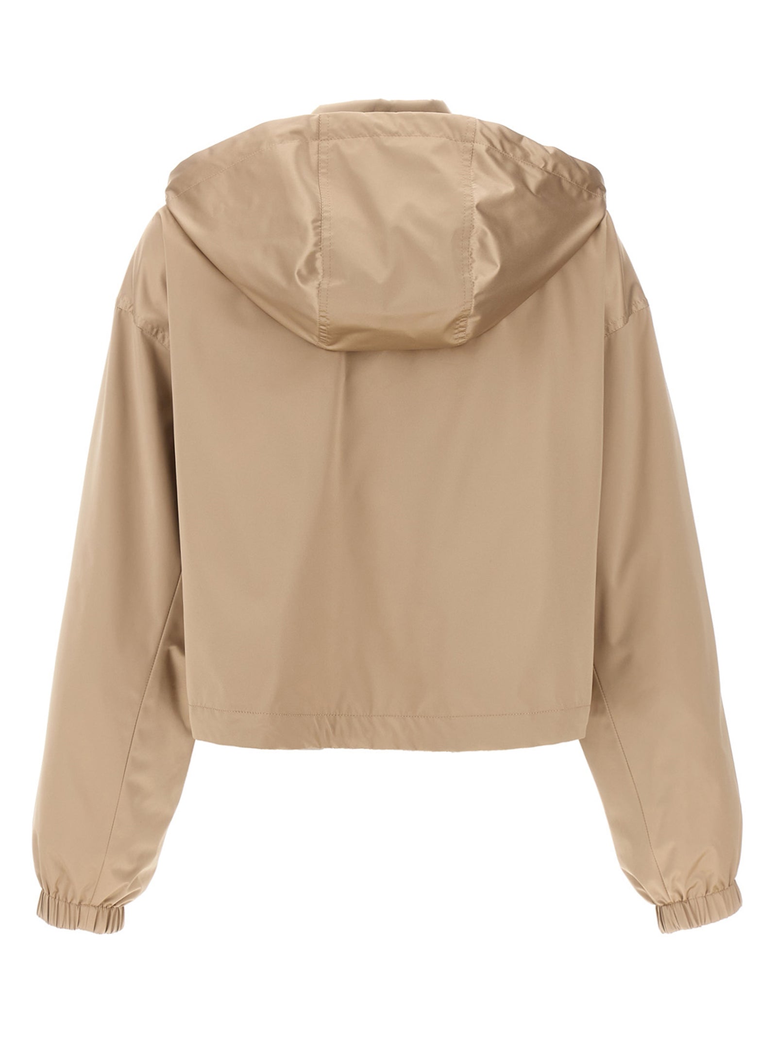 Hooded Windbreaker Jacket by Fendi for women in polyester & silk brown & jacquard features an magnificent silhouette, showcasing the sophisticated hooded high-neck neckline and functional pockets, hooded & windproof for a premium, magnificent look.