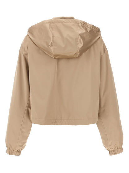 Hooded Windbreaker Jacket by Fendi for women in polyester & silk brown & jacquard features an magnificent silhouette, showcasing the sophisticated hooded high-neck neckline and functional pockets, hooded & windproof for a premium, magnificent look.