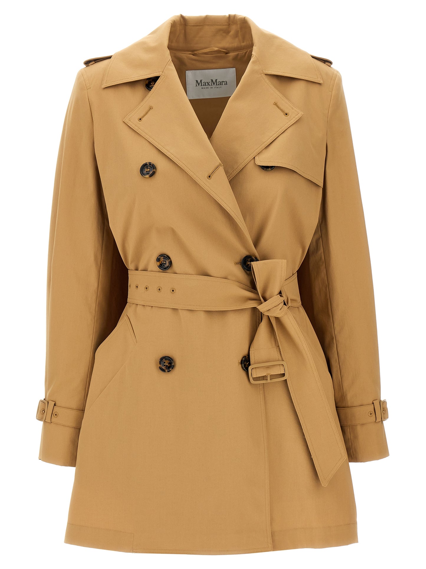 Rain Coat by Max Mara for women in stretch cotton canvas brown features a resilient silhouette with sophisticated and a resilient asymmetric lapel neckline.