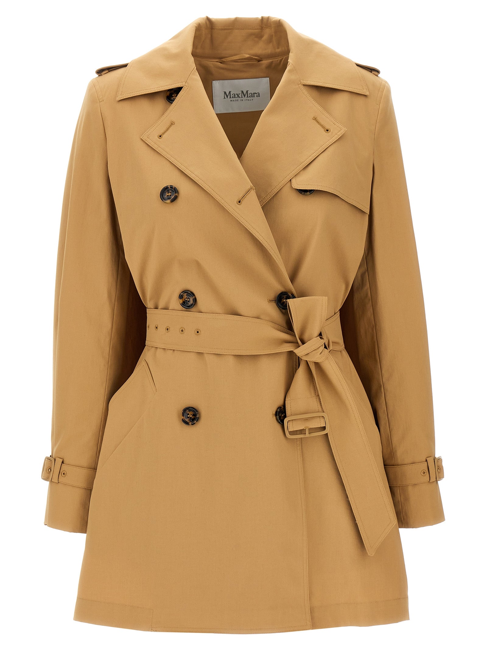 Rain Coat by Max Mara for women in stretch cotton canvas brown features a resilient silhouette with sophisticated and a resilient asymmetric lapel neckline.