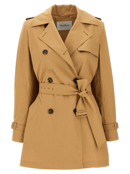 Rain Coat by Max Mara for women in stretch cotton canvas brown features a resilient silhouette with sophisticated and a resilient asymmetric lapel neckline.