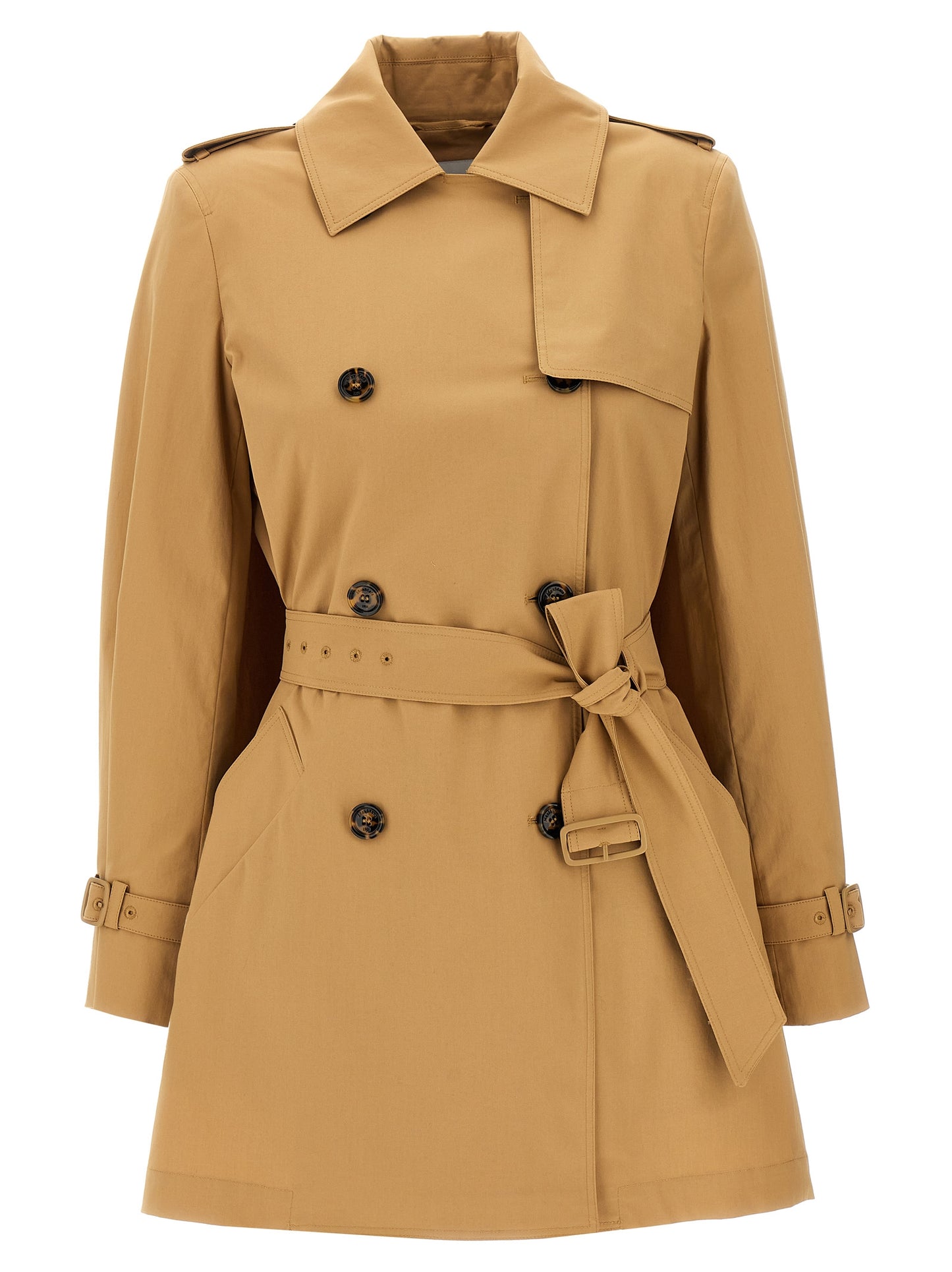 Rain Coat by Max Mara for women in stretch cotton canvas brown features an flawless silhouette, showcasing a sophisticated asymmetric lapel neckline and functional for a premium, flawless look.