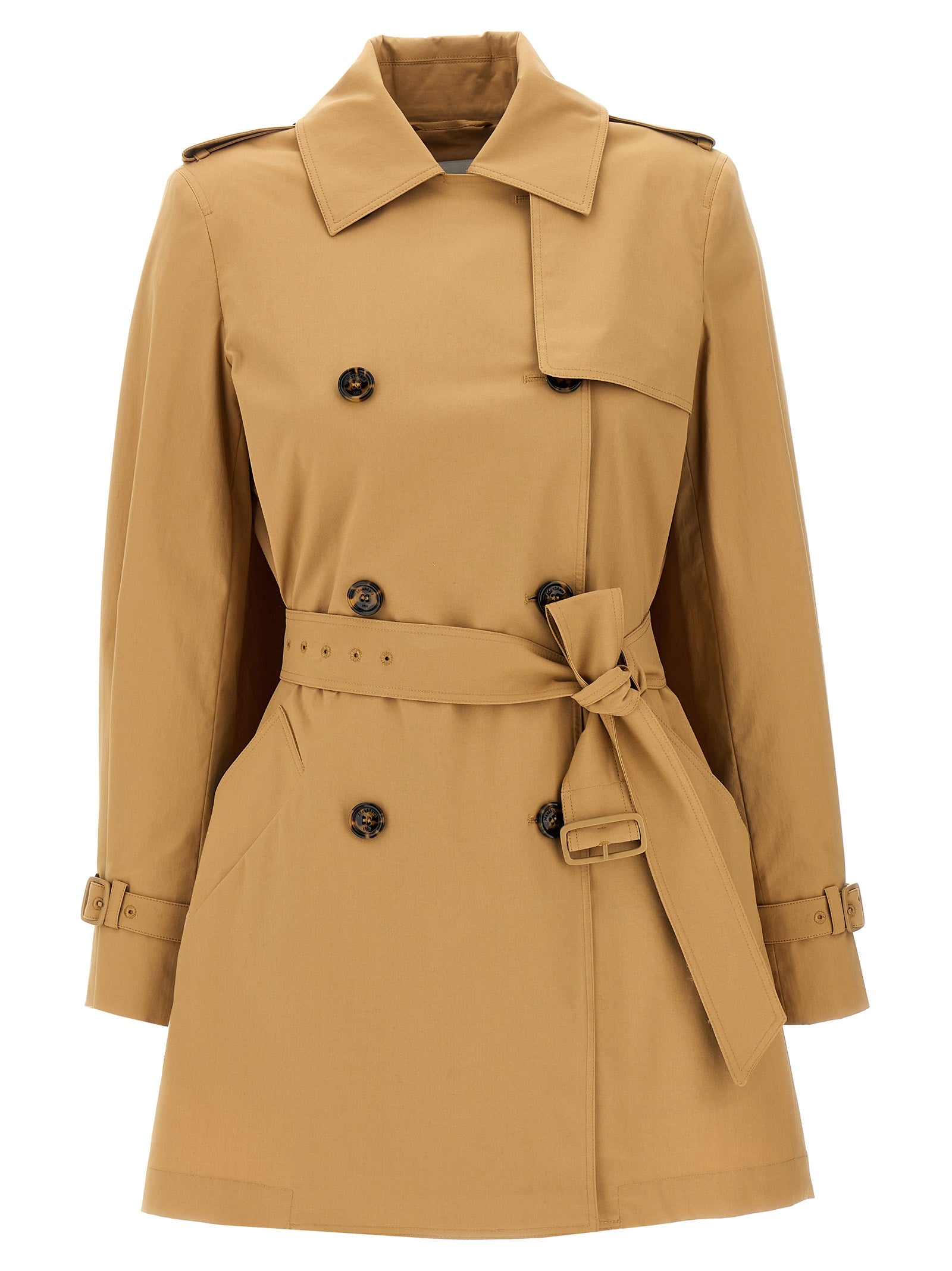 Rain Coat by Max Mara for women in stretch cotton canvas brown features an flawless silhouette, showcasing a sophisticated asymmetric lapel neckline and functional for a premium, flawless look.