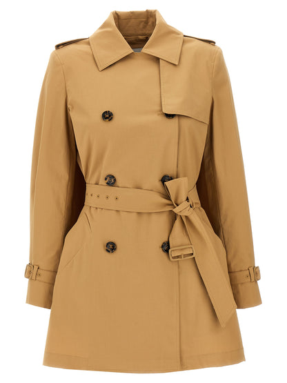 Rain Coat by Max Mara for women in stretch cotton canvas brown features an flawless silhouette, showcasing a sophisticated asymmetric lapel neckline and functional for a premium, flawless look.