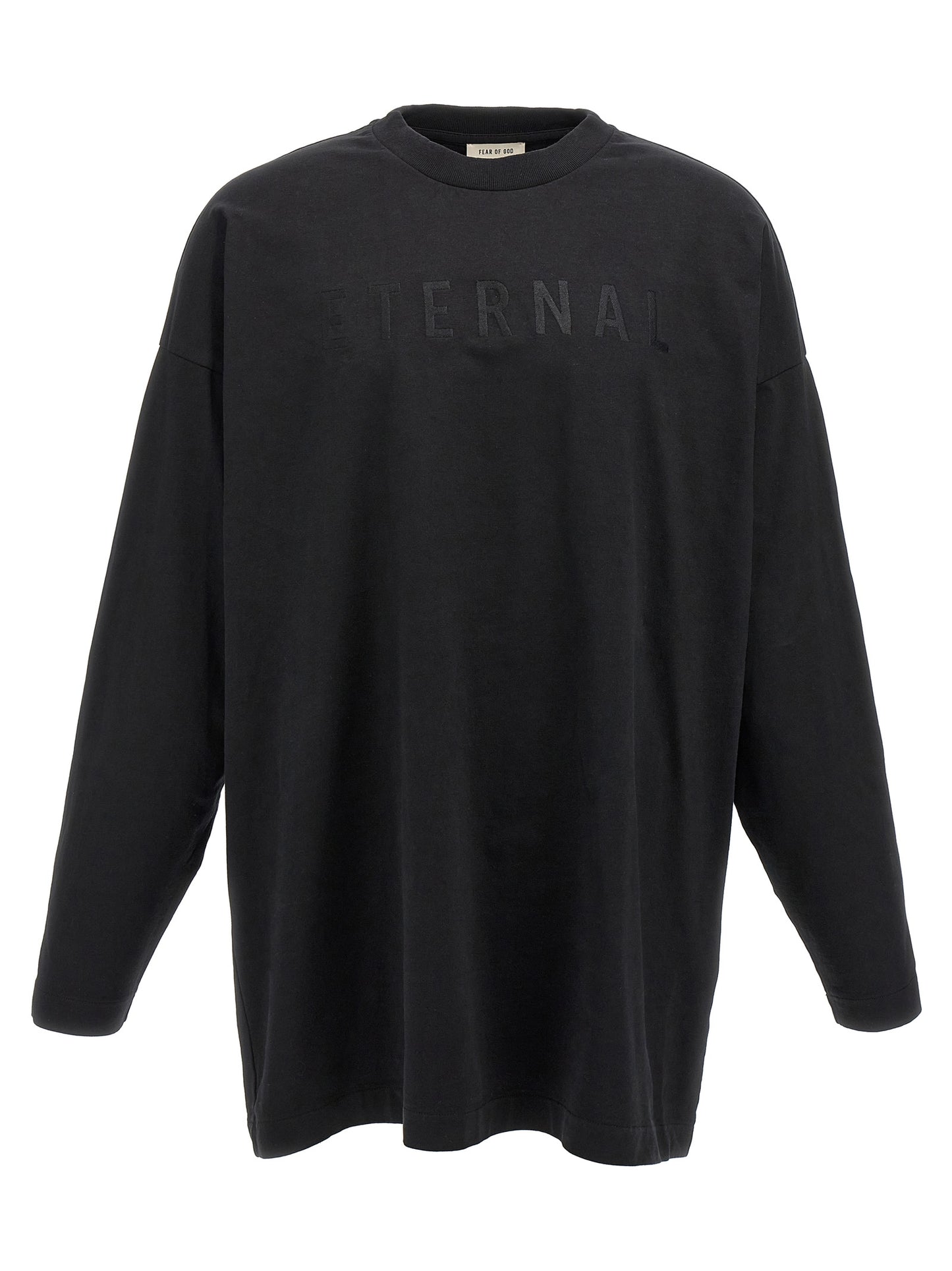 T-Shirt by Fear Of God for men in leather & cotton black showcases a chic silhouette, artfully detailed with a chic crew neckline and long-sleeve for a chic finish.