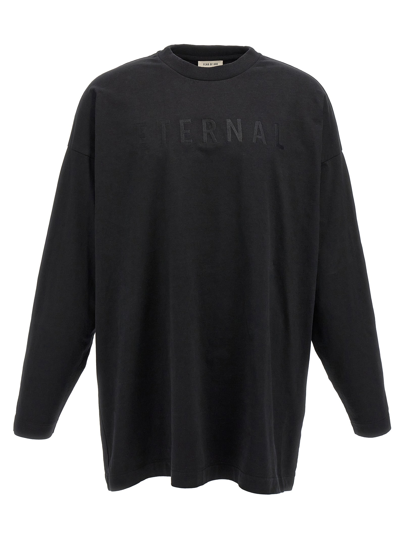 T-Shirt by Fear Of God for men in leather & cotton black showcases a chic silhouette, artfully detailed with a chic crew neckline and long-sleeve for a chic finish.