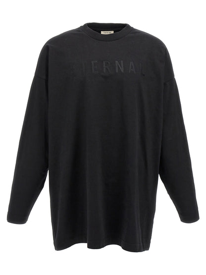 T-Shirt by Fear Of God for men in leather & cotton black showcases a chic silhouette, artfully detailed with a chic crew neckline and long-sleeve for a chic finish.