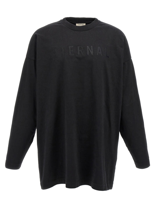 T-Shirt by Fear Of God for men in leather & cotton black showcases a chic silhouette, artfully detailed with a chic crew neckline and long-sleeve for a chic finish.