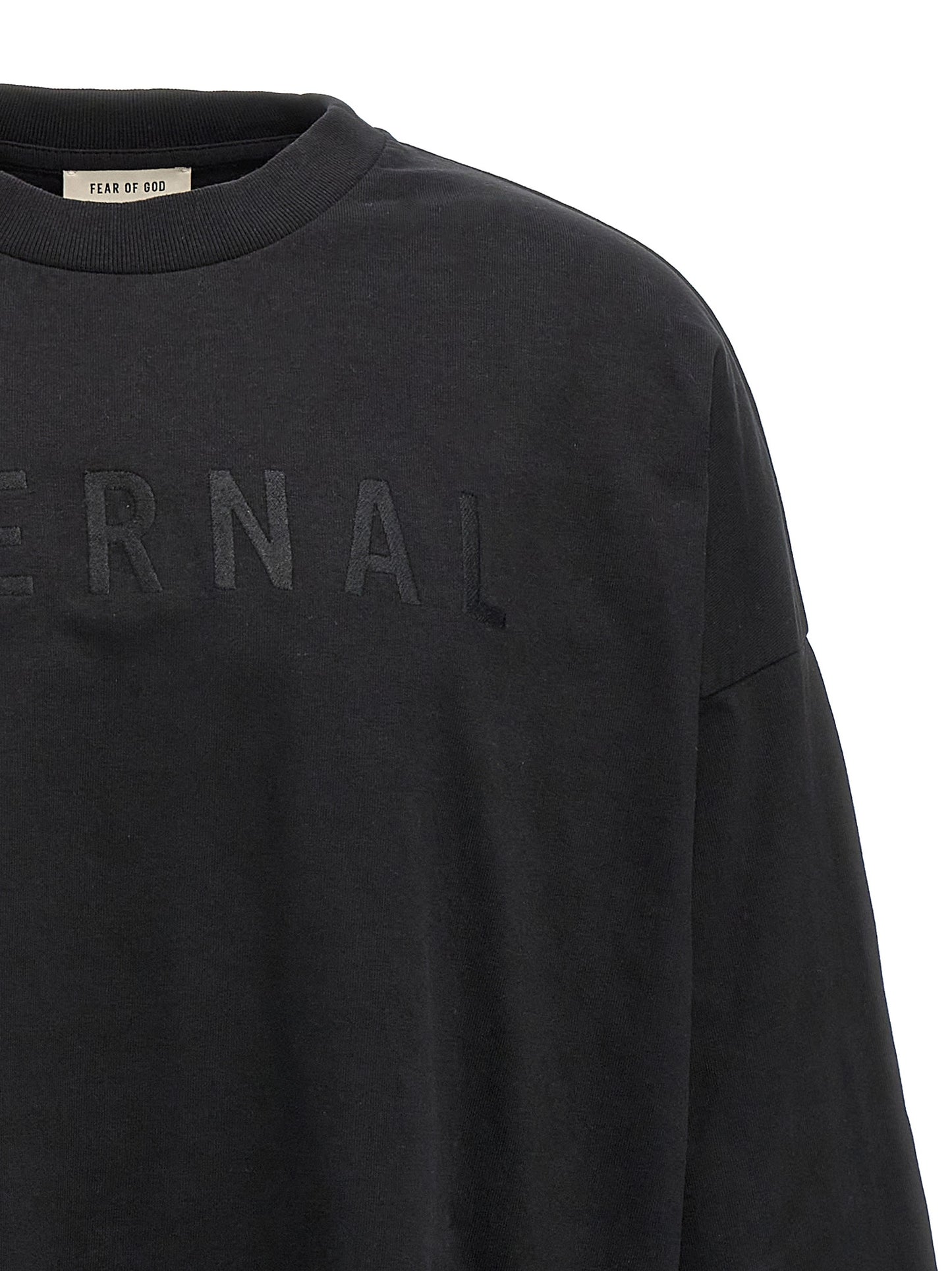 T-Shirt by Fear Of God for men in leather & cotton black showcases a fashionable silhouette, elegantly detailed with a fashionable and crew neckline for a sophisticated, high-fashion look.